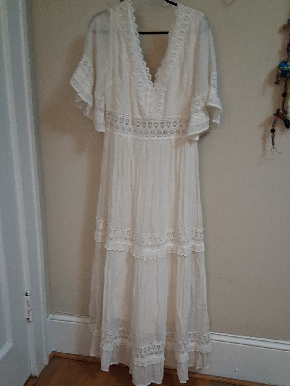 Bluivy White Crochet V-Neck Maxi Dress